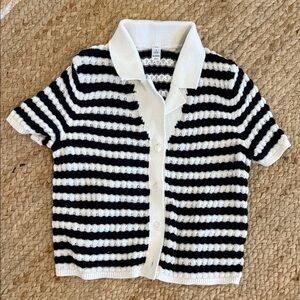 Old Navy Black and White Striped women Button Down Shirt